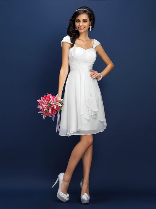 Straps Short Sleeveless Pleats A-Line/Princess Chiffon Bridesmaid Dresses