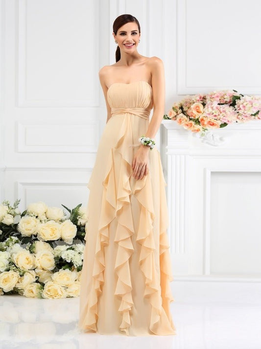 Pleats A-Line/Princess Long Strapless Sleeveless Chiffon Bridesmaid Dresses