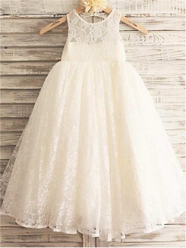 Lace A-line/Princess Scoop Ankle-Length Sleeveless Flower Girl Dresses
