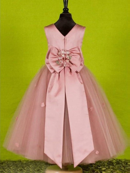 Scoop Sleeveless A-line/Princess Tulle Long Bowknot Flower Girl Dresses