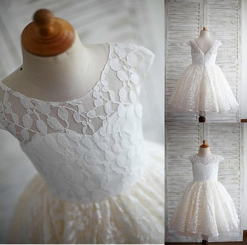 Sleeves Scoop A-line/Princess Short Lace Tea-Length Flower Girl Dresses