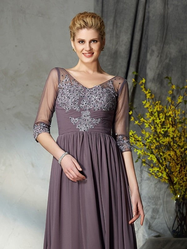 1/2 Sleeves Chiffon Mother of A-Line/Princess V-neck Long the Bride Dresses