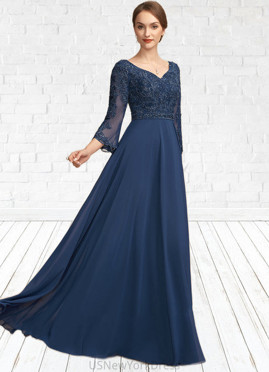 Zoe A-Line V-neck Floor-Length Chiffon Lace Mother of the Bride Dress With Beading Sequins DJ126P0014739