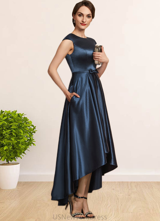 Patti A-Line Scoop Neck Asymmetrical Satin Mother of the Bride Dress With Bow(s) Pockets DJ126P0014976