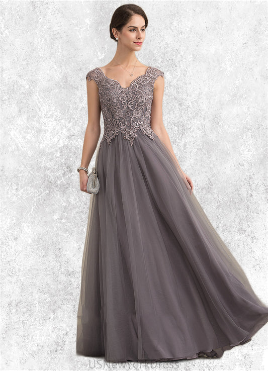 Lorelai A-Line/Princess V-neck Floor-Length Tulle Lace Mother of the Bride Dress With Sequins DJ126P0014985