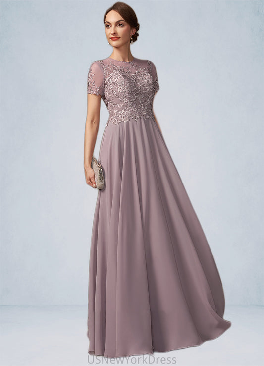 Scarlett A-Line Scoop Neck Floor-Length Chiffon Lace Mother of the Bride Dress With Beading Sequins DJ126P0014987