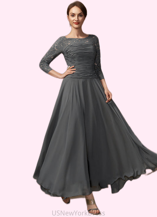 Genesis A-Line Scoop Neck Ankle-Length Chiffon Lace Mother of the Bride Dress With Ruffle DJ126P0014990