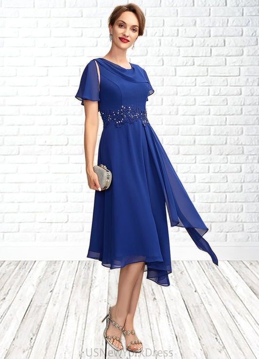 Amaris A-Line Scoop Neck Asymmetrical Chiffon Mother of the Bride Dress With Beading Appliques Lace Cascading Ruffles DJ126P0014998