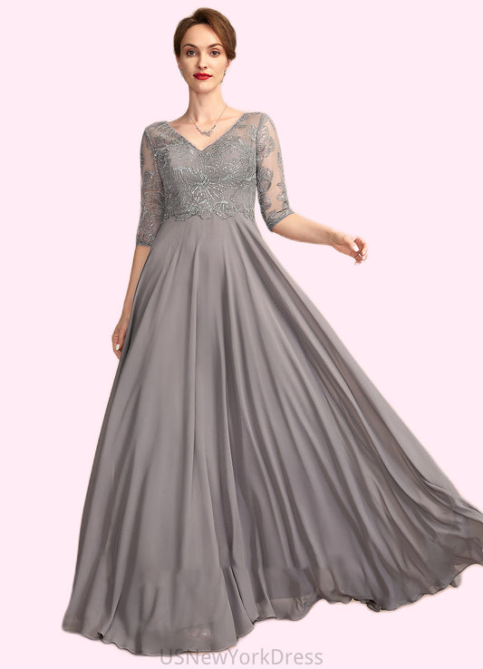 Liberty A-Line V-neck Floor-Length Chiffon Lace Mother of the Bride Dress With Sequins DJ126P0014999