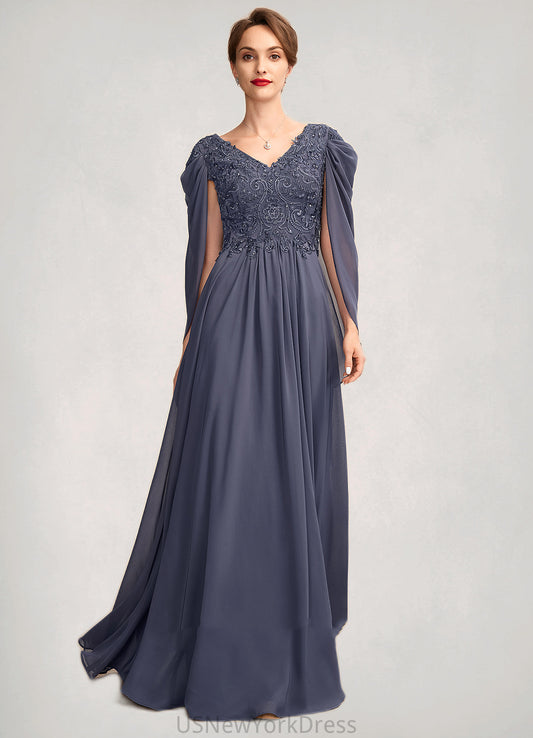 Jocelyn A-Line V-neck Floor-Length Chiffon Lace Mother of the Bride Dress With Beading Sequins DJ126P0015022