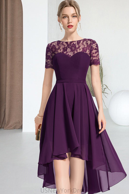 Cadence A-line Scoop Asymmetrical Chiffon Lace Homecoming Dress DJP0020587
