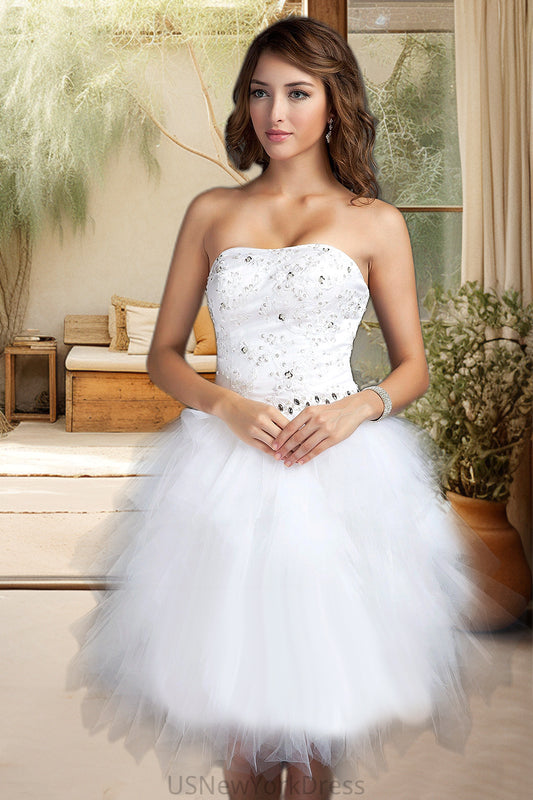 Willow A-line Sweetheart Knee-Length Satin Tulle Homecoming Dress With Beading Cascading Ruffles Appliques Lace Sequins DJP0020598