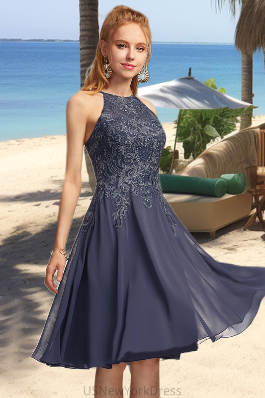 Aurora A-line Scoop Knee-Length Chiffon Homecoming Dress With Appliques Lace DJP0020551