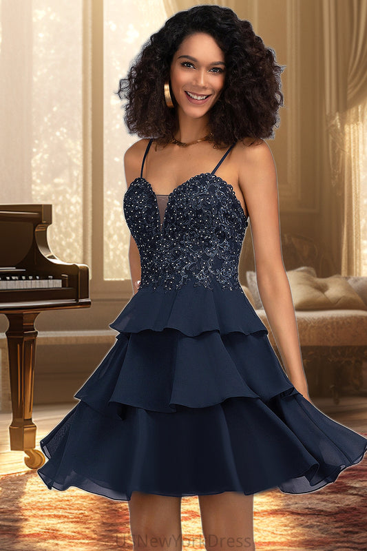 Brisa A-line Sweetheart Short/Mini Chiffon Lace Homecoming Dress With Beading Sequins DJP0020576