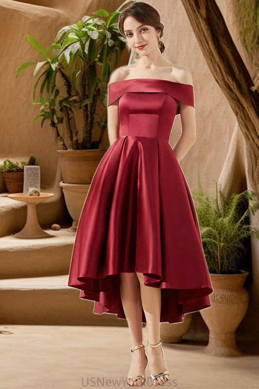 Liana A-line Off the Shoulder Asymmetrical Satin Homecoming Dress DJP0020532