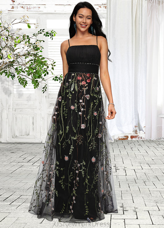 Taniyah A-line Straight Floor-Length Tulle Prom Dresses With Beading DJP0022194