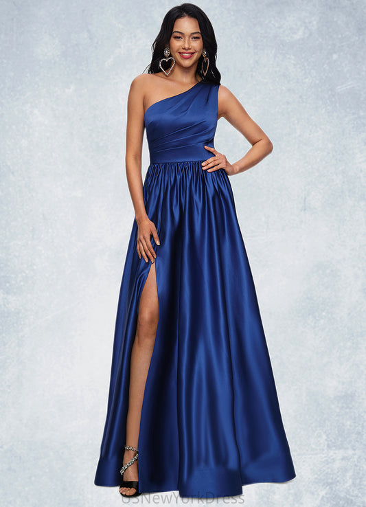 Kiara Ball-Gown/Princess One Shoulder Floor-Length Satin Prom Dresses DJP0022201