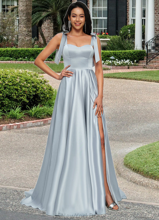 Daphne A-line Sweetheart Sweep Train Satin Prom Dresses With Bow DJP0022203