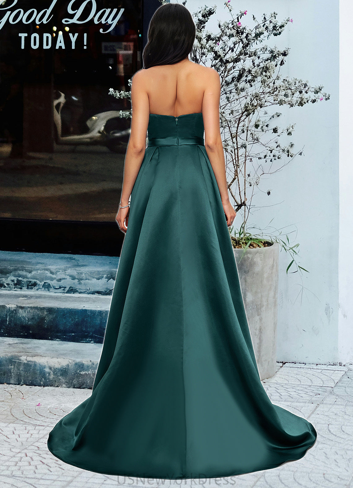 Henrietta Ball-Gown/Princess Sweep Train Satin Prom Dresses DJP0022207
