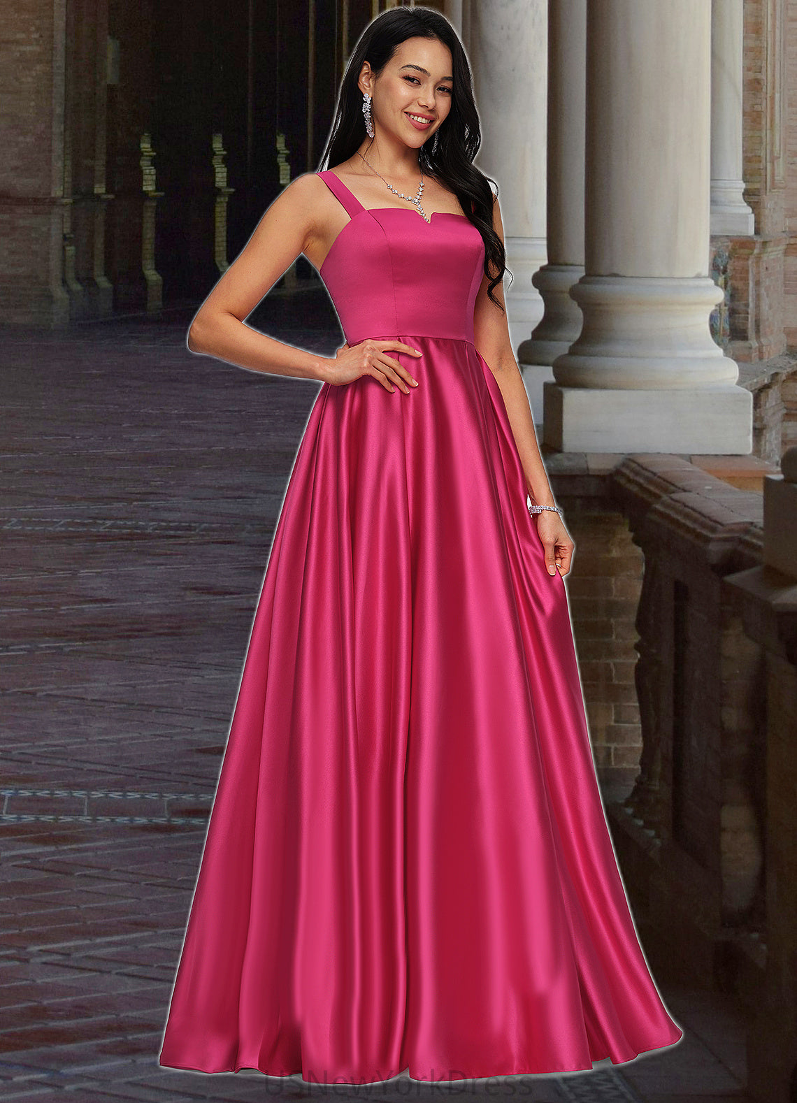 Thea Ball-Gown/Princess V-Neck Sweep Train Satin Prom Dresses DJP0022215