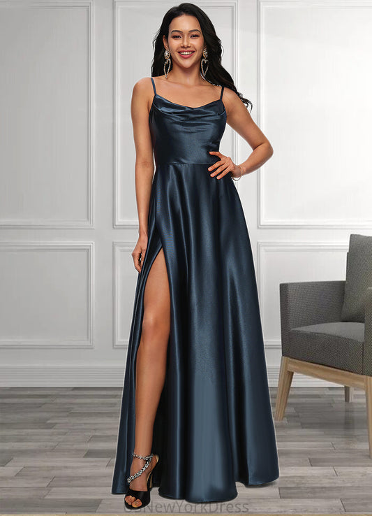 Arely A-line Cowl Floor-Length Stretch Satin Prom Dresses DJP0022216