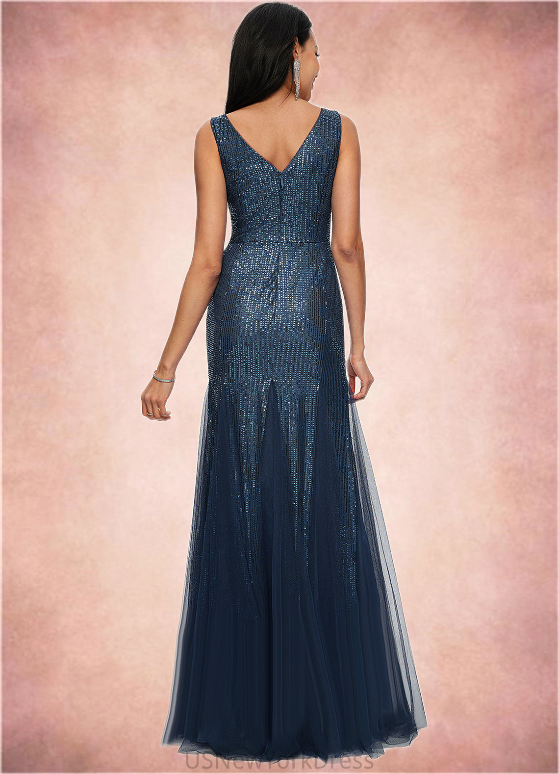 Aurora Sheath/Column V-Neck Floor-Length Sequin Prom Dresses DJP0022218