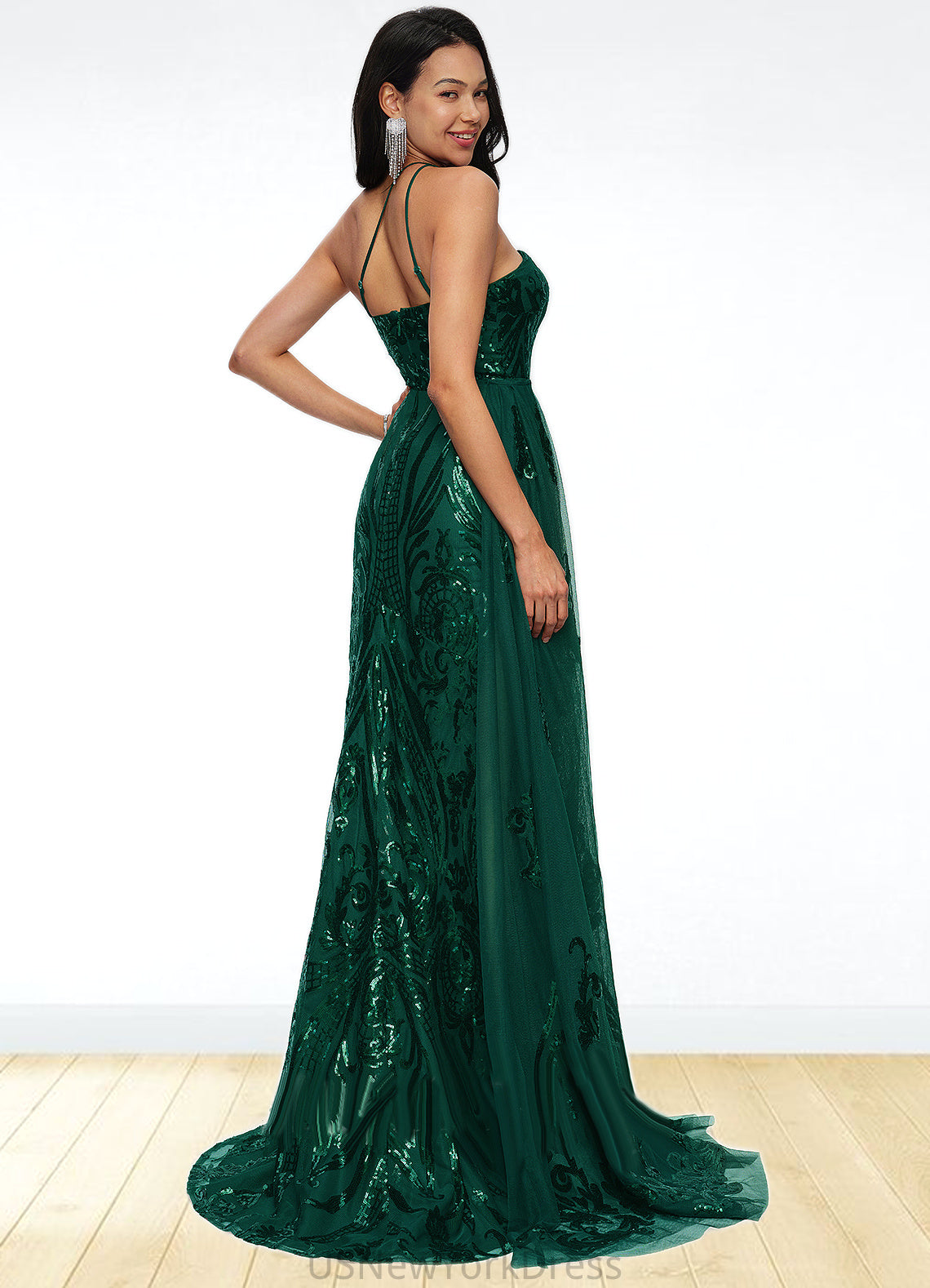 Tessa Trumpet/Mermaid One Shoulder Sweep Train Sequin Prom Dresses With Sequins DJP0022226