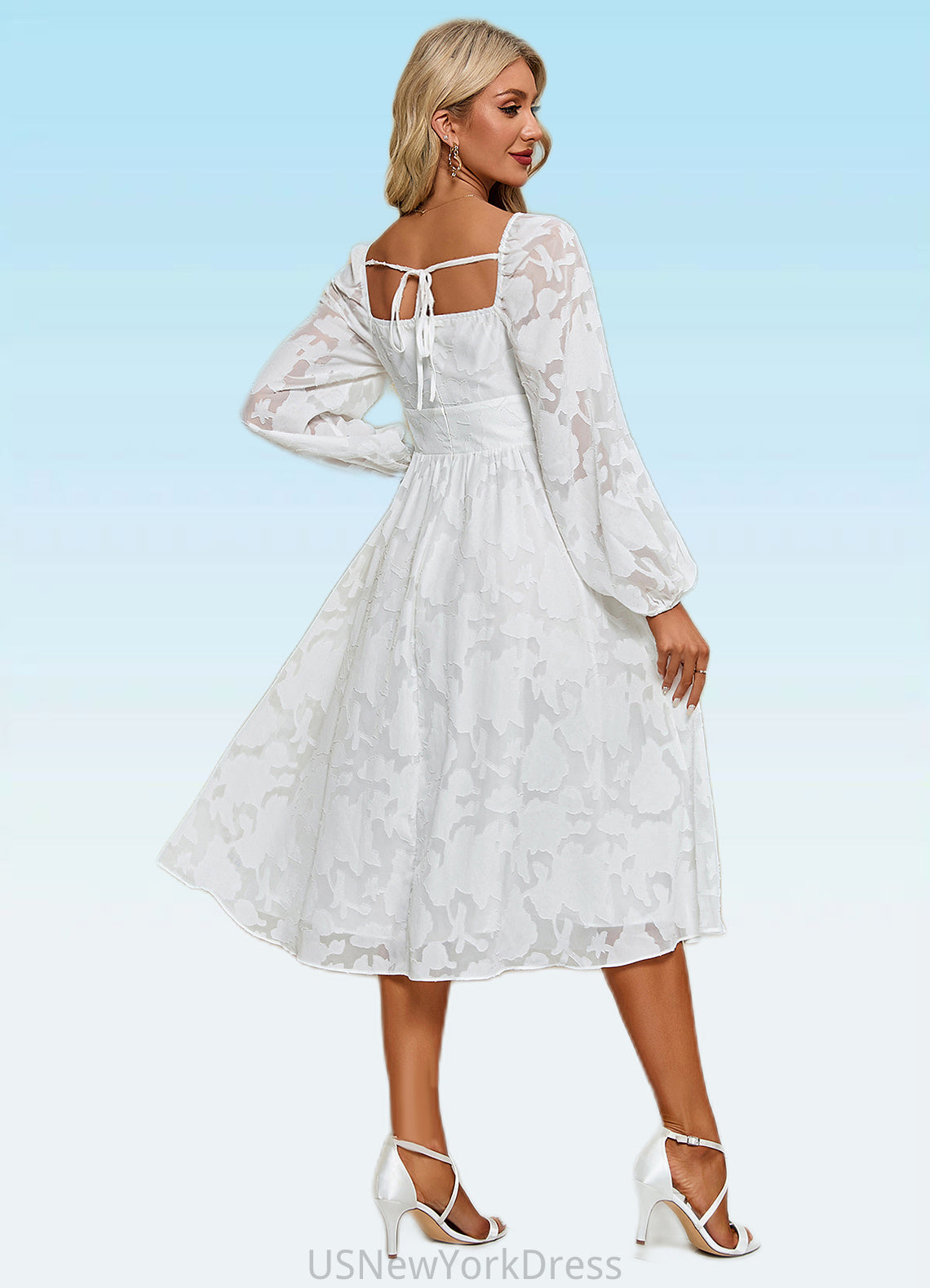 Katelyn Flower Jacquard Square Elegant A-line Chiffon Midi Dresses DJP0022252