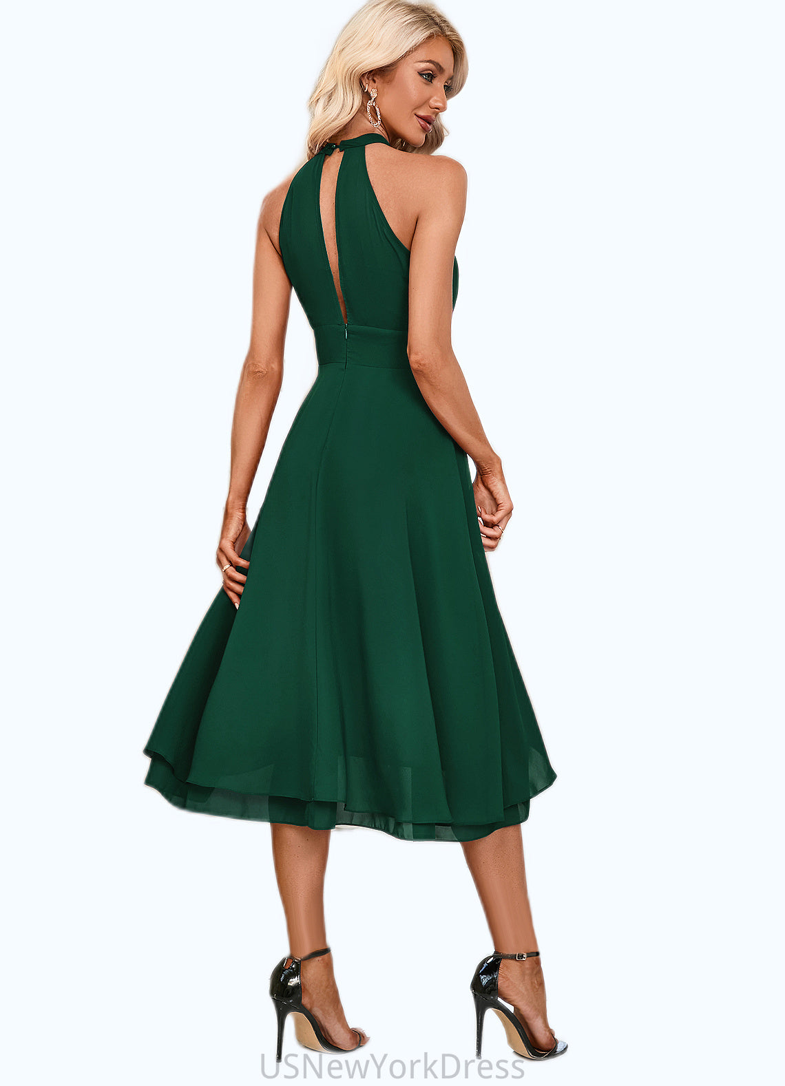 Ava High Neck Elegant A-line Chiffon Asymmetrical Dresses DJP0022253