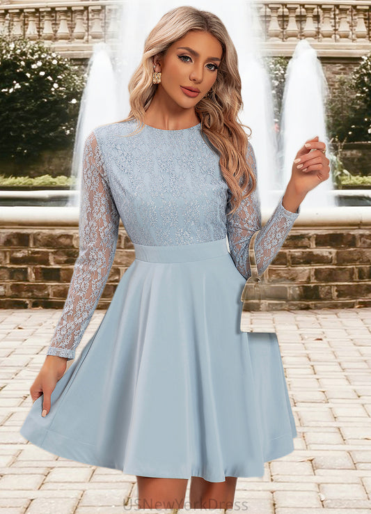 Arianna Embroidered Scoop Elegant A-line Lace Mini Dresses DJP0022306