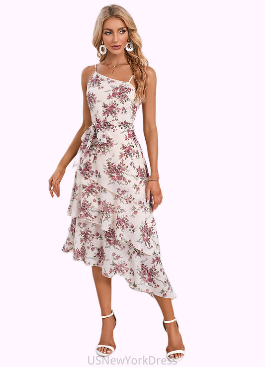 Emma Floral Print Asymmetrical Elegant A-line Chiffon Asymmetrical Dresses DJP0022338