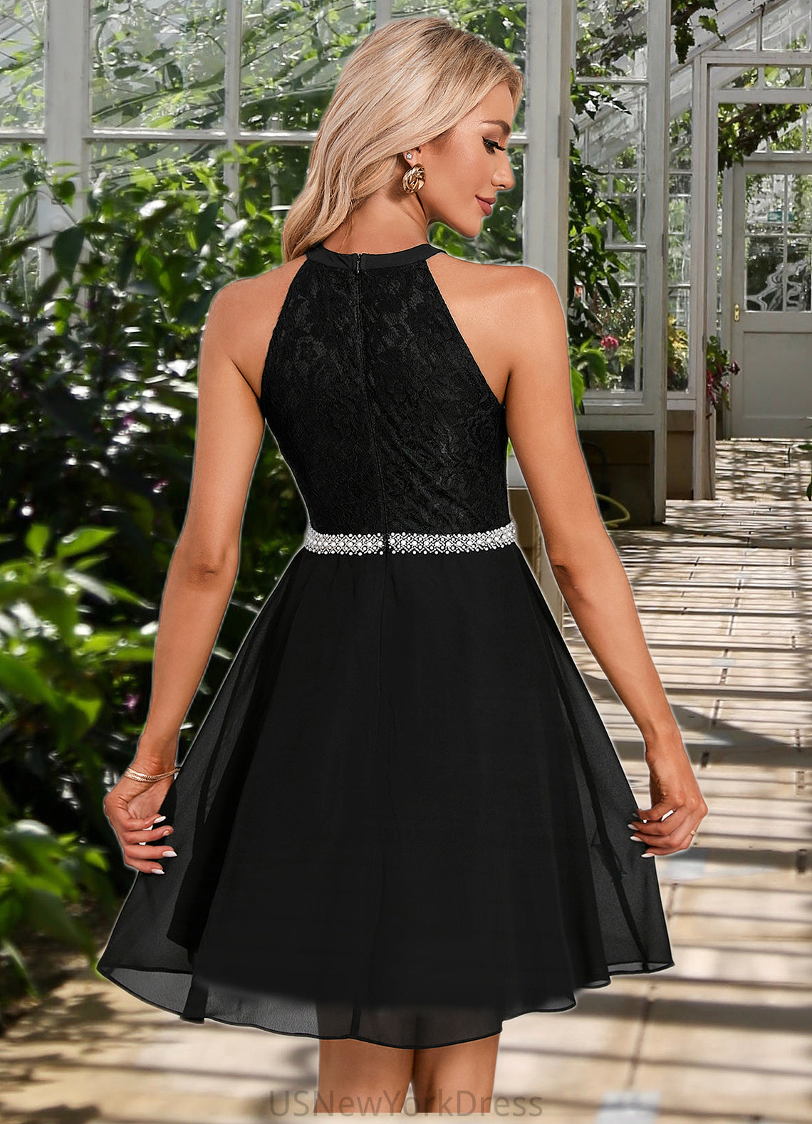 Alina Beading Scoop Elegant A-line Chiffon Mini Dresses DJP0022354