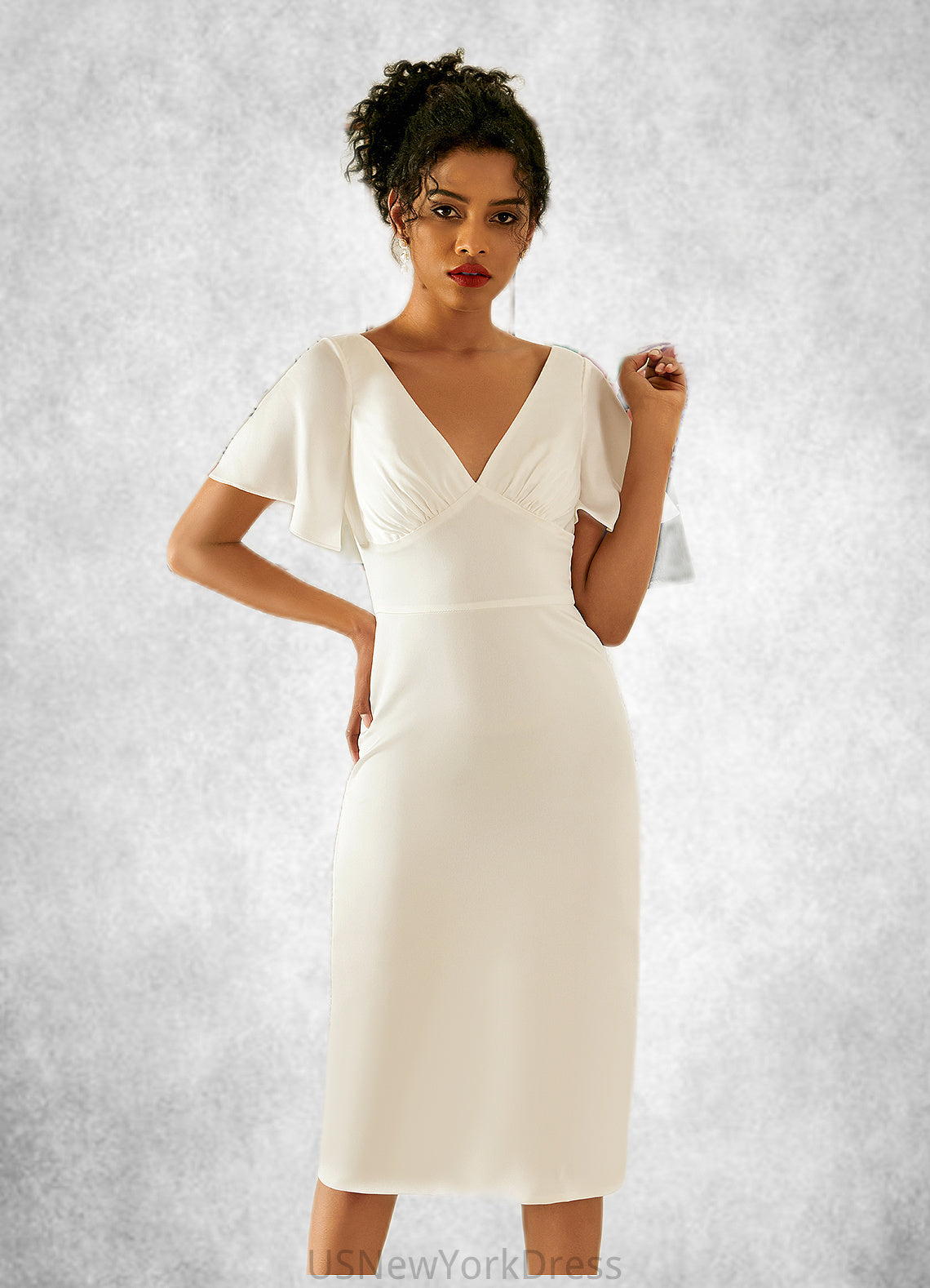 Amber V-Neck Elegant Bodycon Cotton Blends Midi Dresses DJP0022356