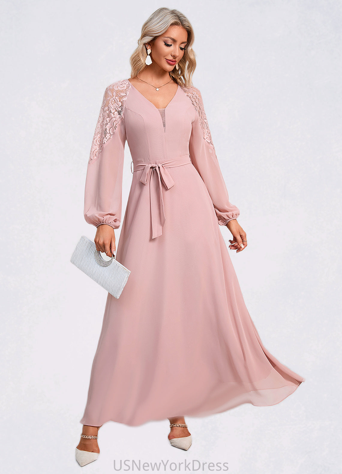 Theresa V-Neck Elegant A-line Chiffon Dresses DJP0022360