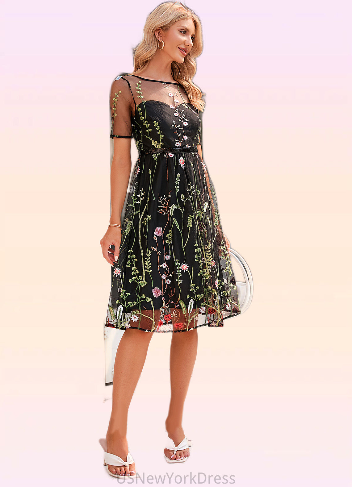 Kendal Embroidered Scoop Illusion Elegant A-line Tulle Midi Mini Dresses DJP0022371