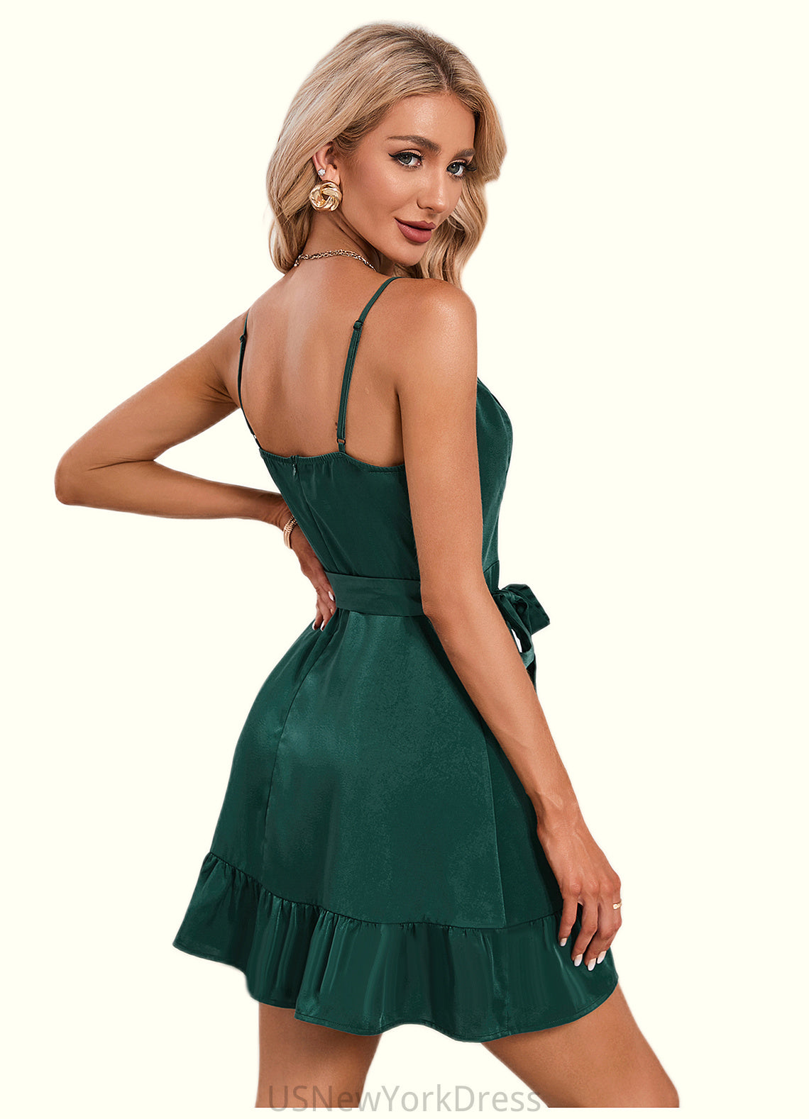 Meg Appliques Lace Halter Elegant A-line Satin Mini Dresses DJP0022413