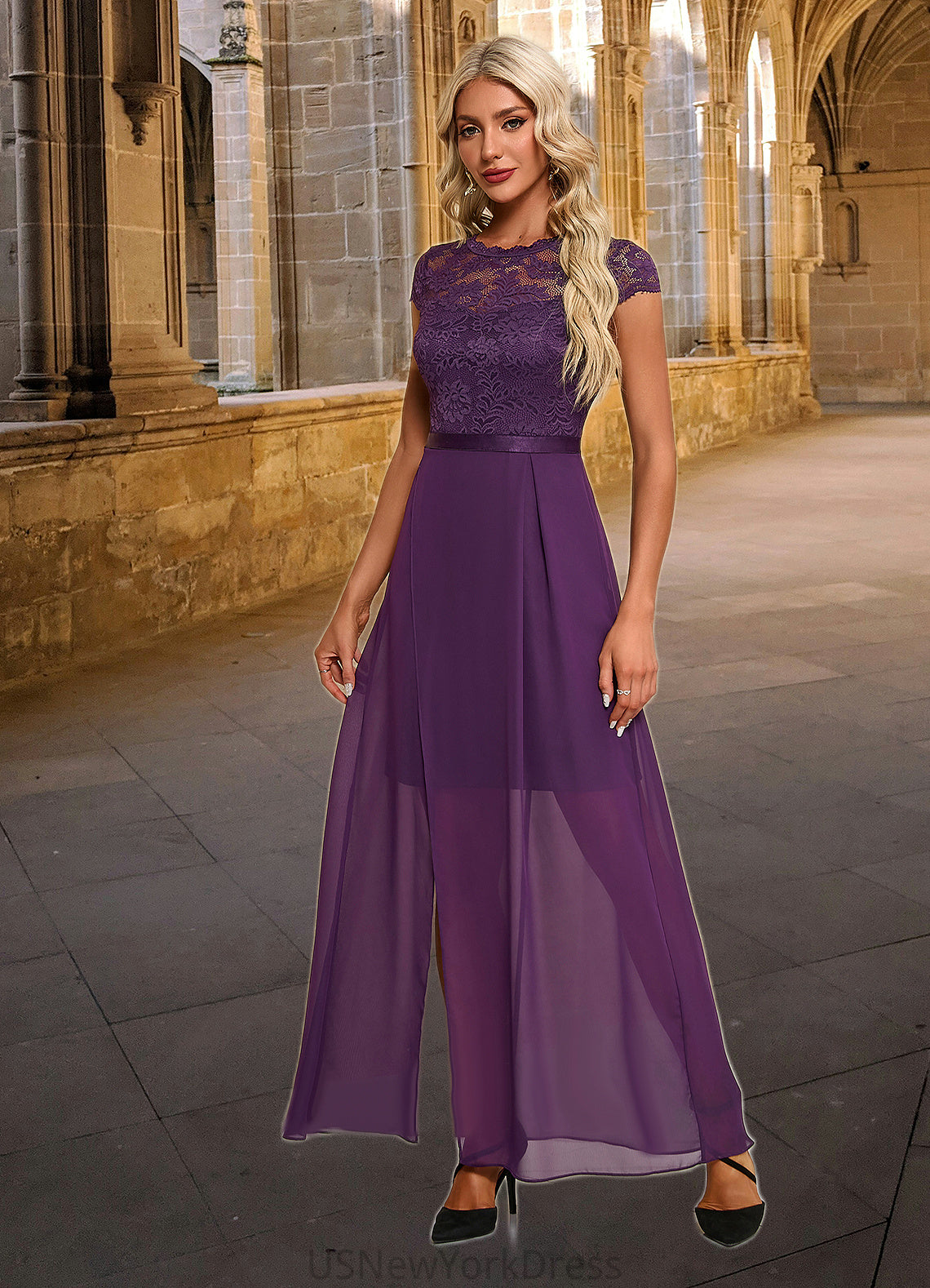 Khloe Illusion Elegant A-line Chiffon Lace Maxi Dresses DJP0022451
