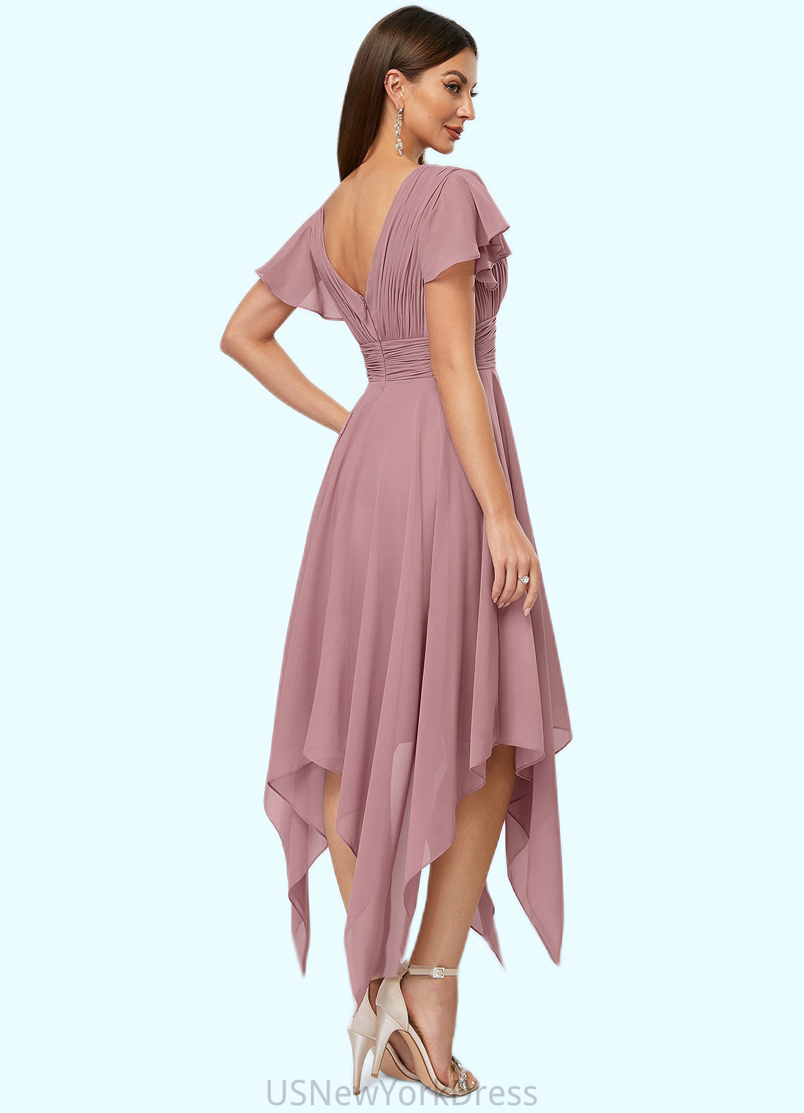 Annabelle A-line V-Neck Ankle-Length Chiffon Cocktail Dress With Ruffle DJP0022486