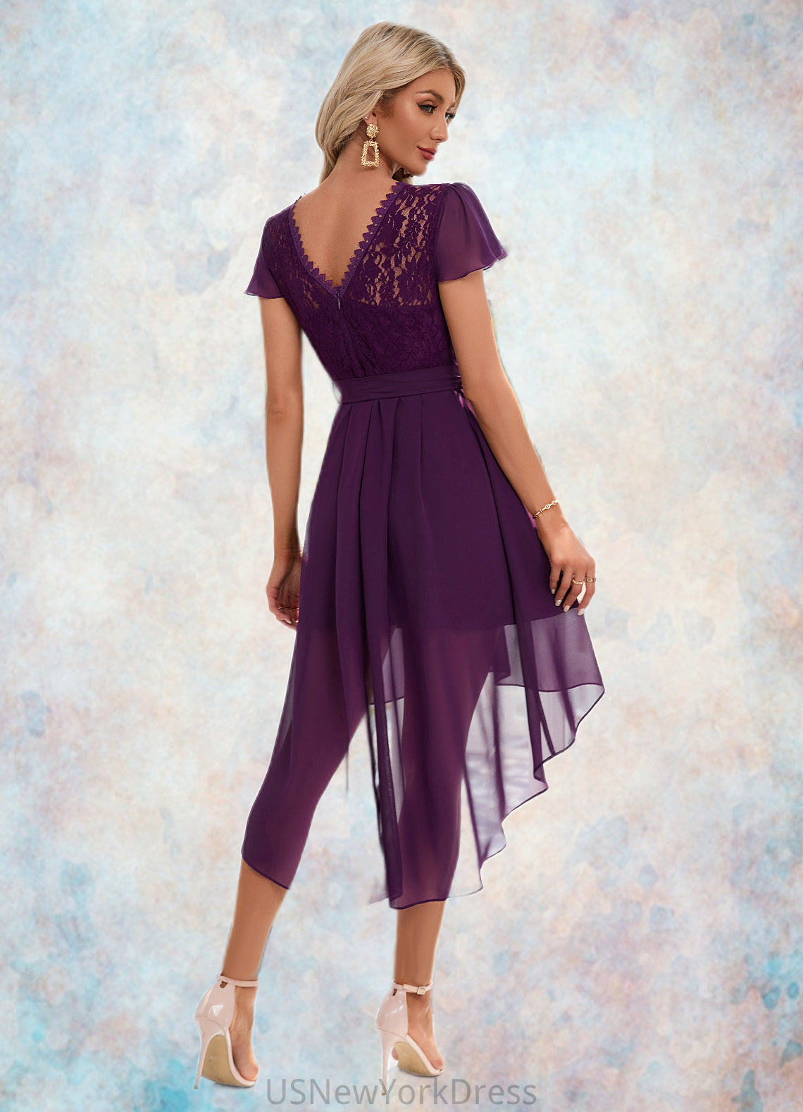 Alayna Cascading Ruffles Asymmetrical Elegant A-line Chiffon Ankle-Length Dresses DJP0022494