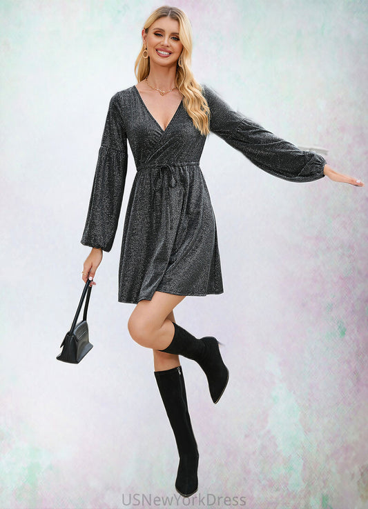 Gloria Sequins V-Neck Elegant A-line Cotton Blends Mini Dresses DJP0022498