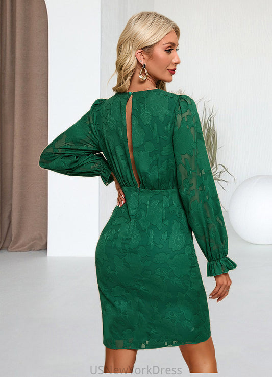 Mallory V-Neck Elegant Sheath/Column Chiffon Jacquard Asymmetrical Dresses DJP0022505