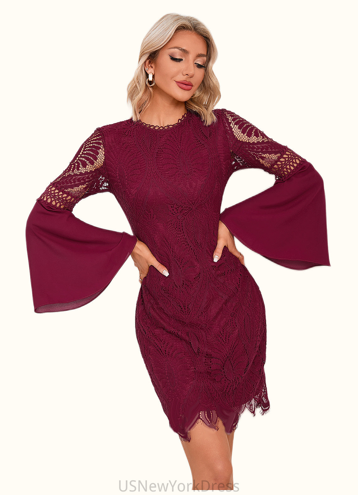 Gladys Cascading Ruffles Scoop Elegant Sheath/Column Lace Dresses DJP0022507