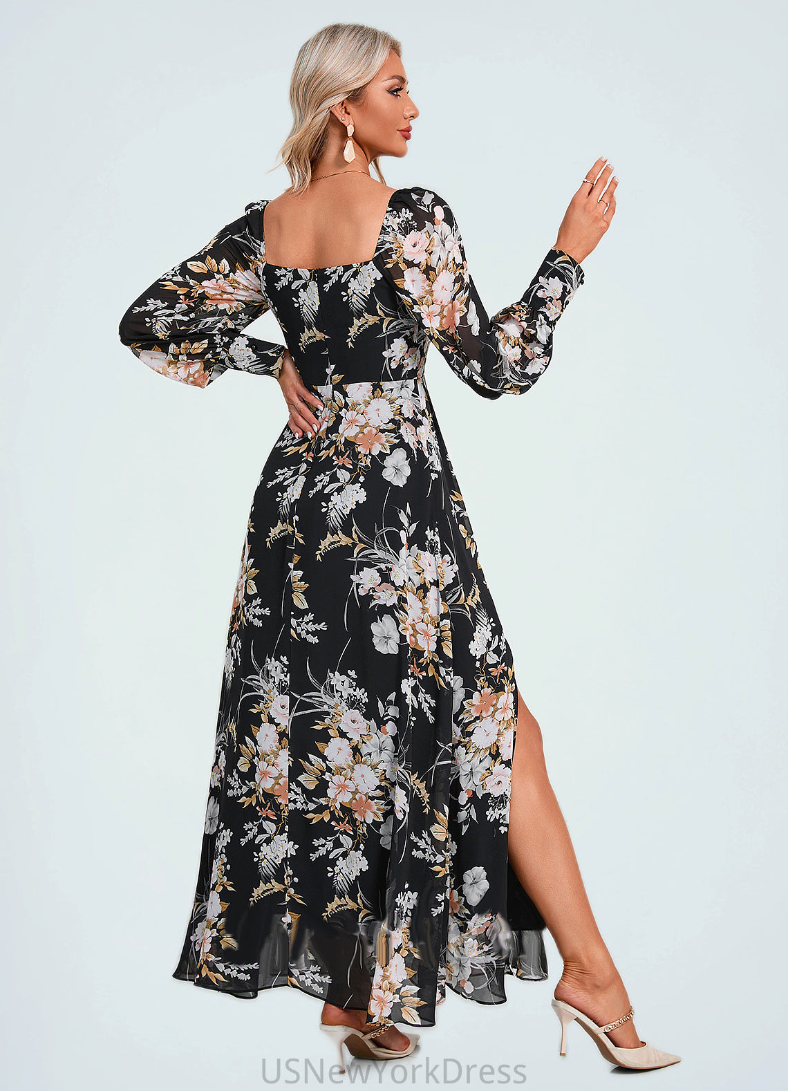 Belen Floral Print Off the Shoulder Elegant A-line Chiffon Maxi Dresses DJP0022515