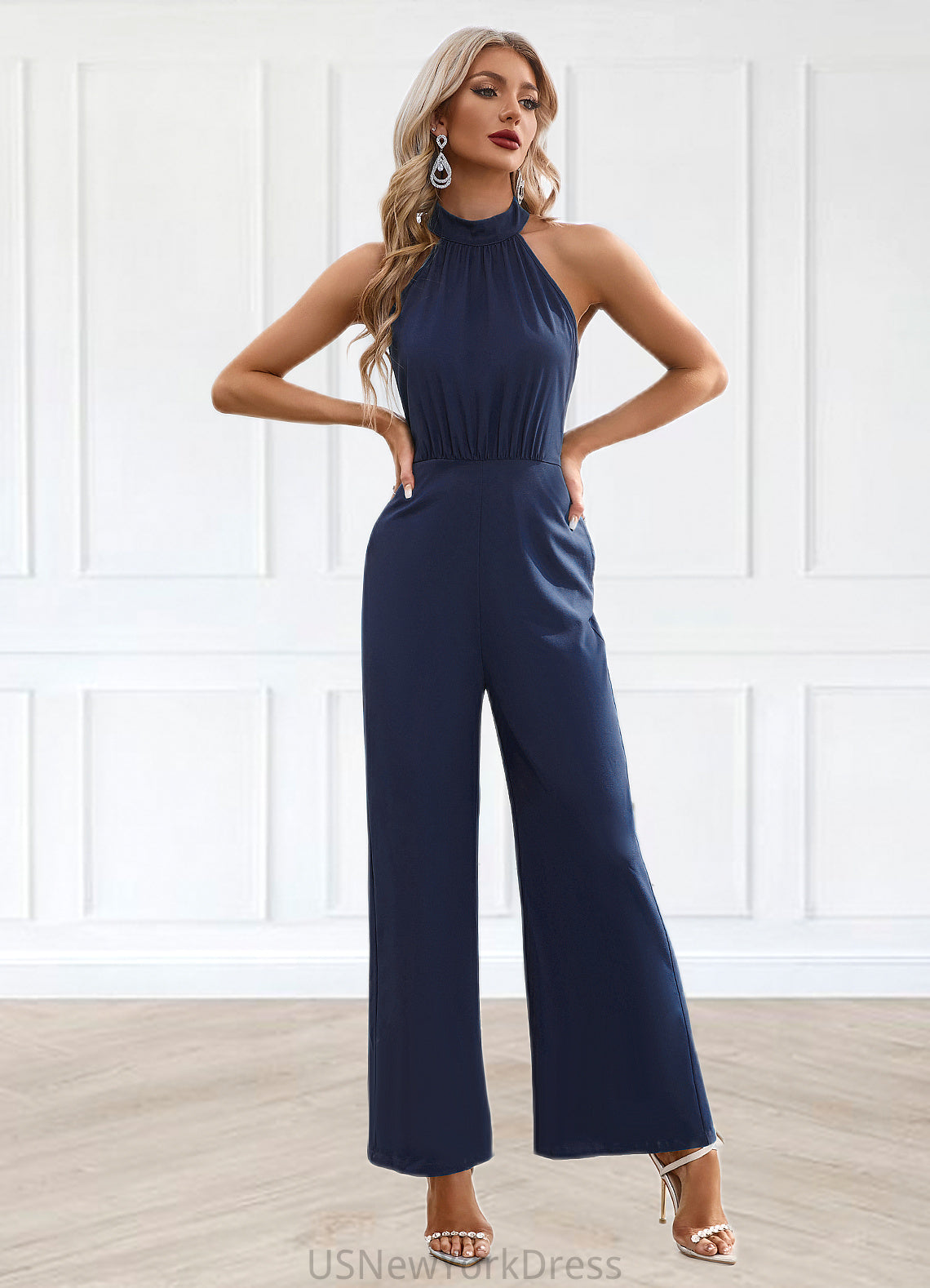 Elizabeth High Neck Elegant Jumpsuit/Pantsuit Polyester Maxi Dresses DJP0022551