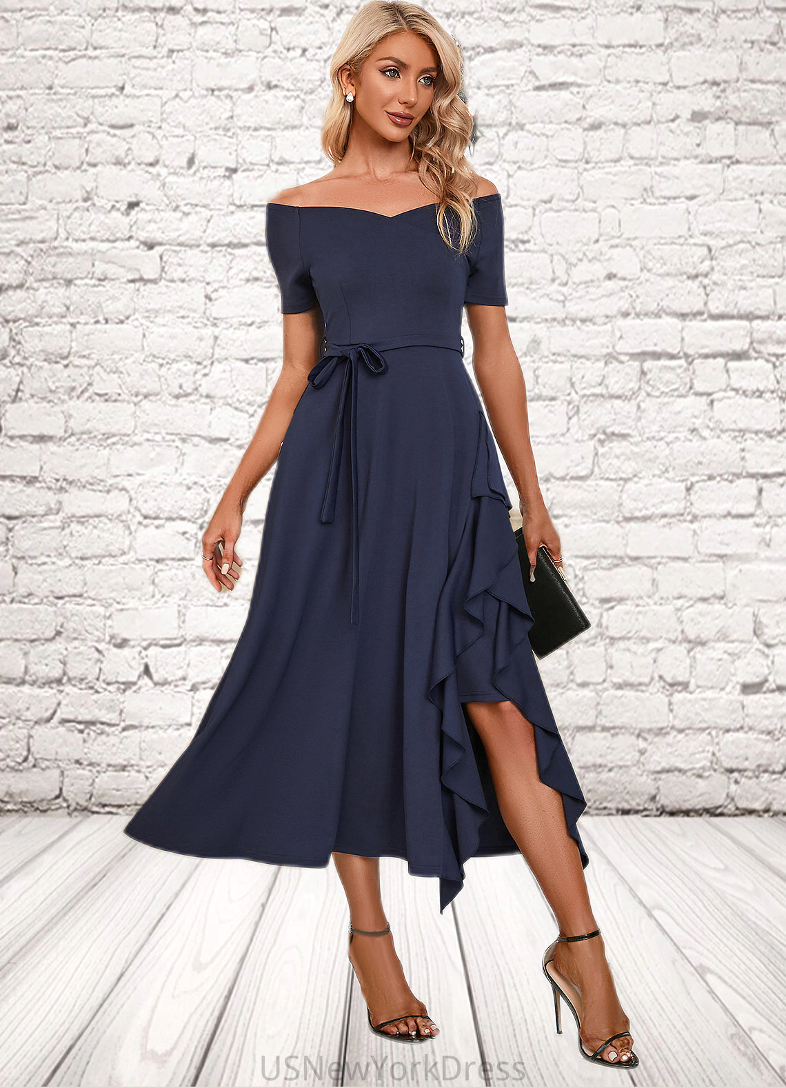 Abbey V-Neck Elegant A-line Cotton Blends Midi Dresses DJP0022561