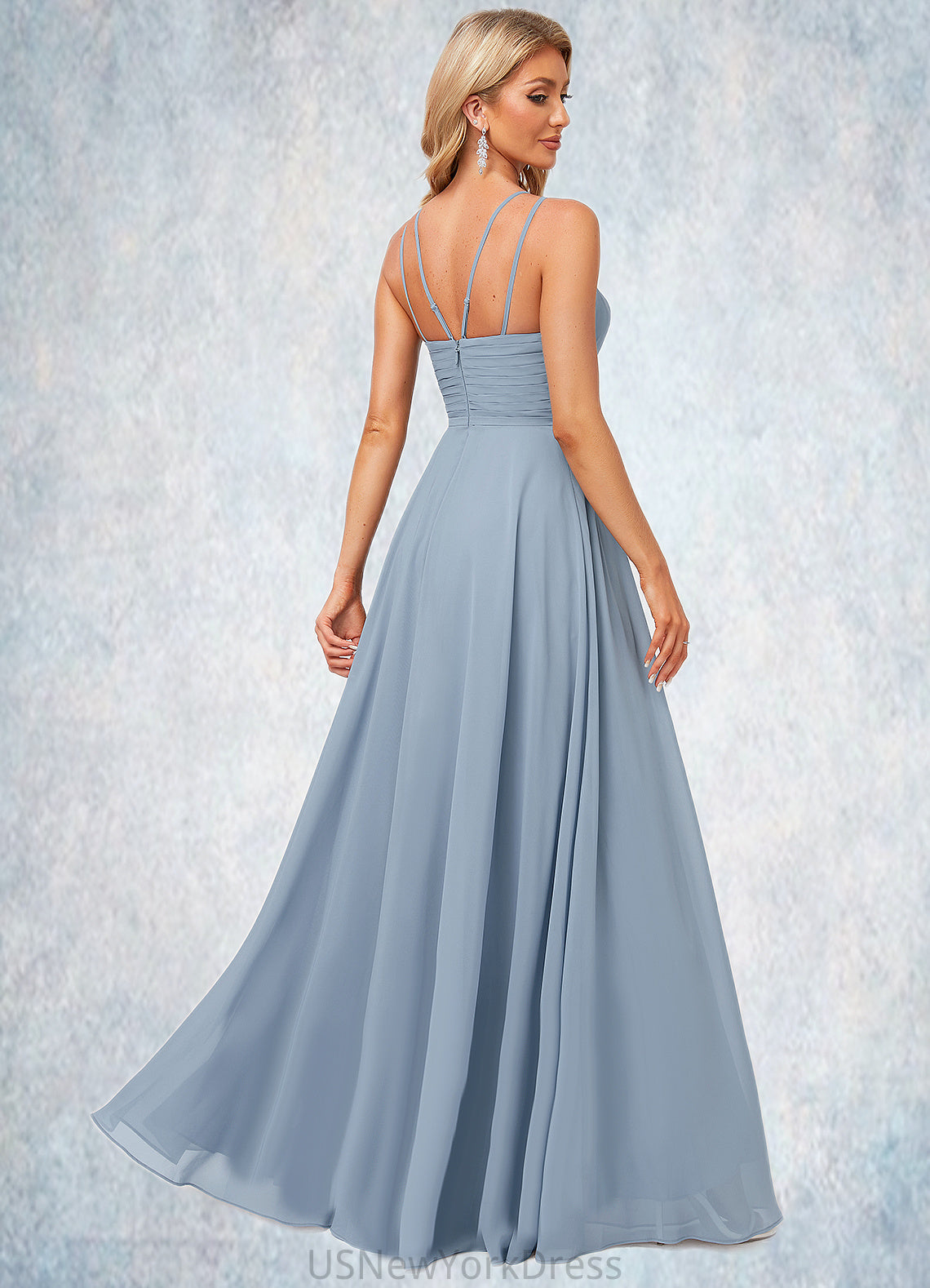 Cornelia A-line Halter Floor-Length Chiffon Bridesmaid Dress DJP0022575