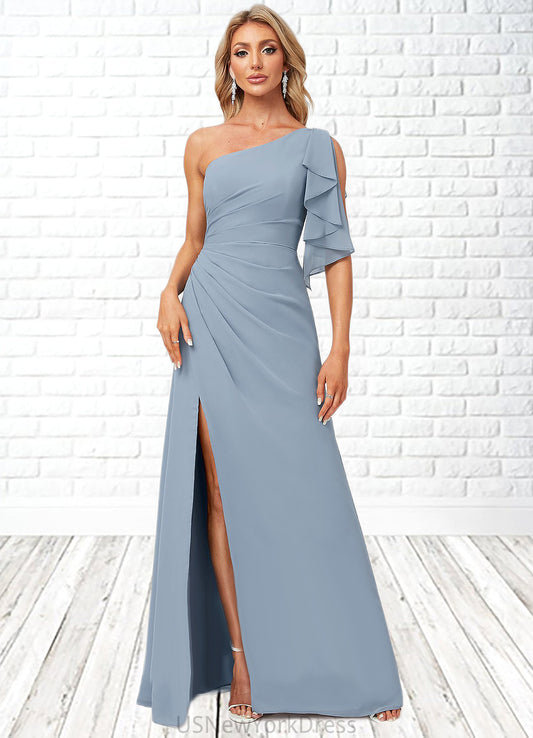 Ally A-line One Shoulder Floor-Length Chiffon Bridesmaid Dress With Ruffle DJP0022576