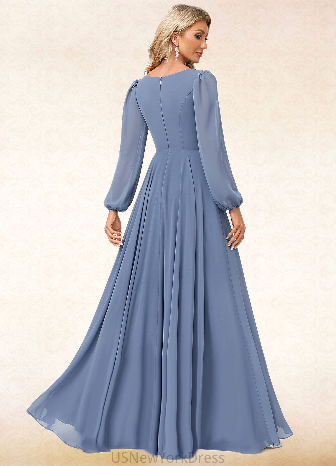 Abagail A-line V-Neck Floor-Length Chiffon Bridesmaid Dress DJP0022579