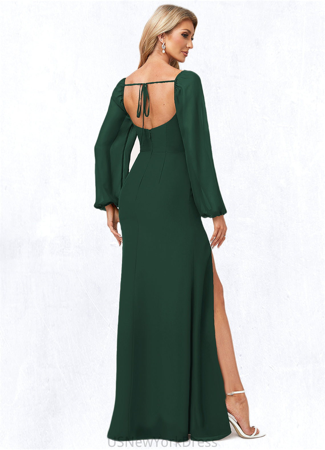 Evangeline A-line Scoop Floor-Length Chiffon Bridesmaid Dress DJP0022593