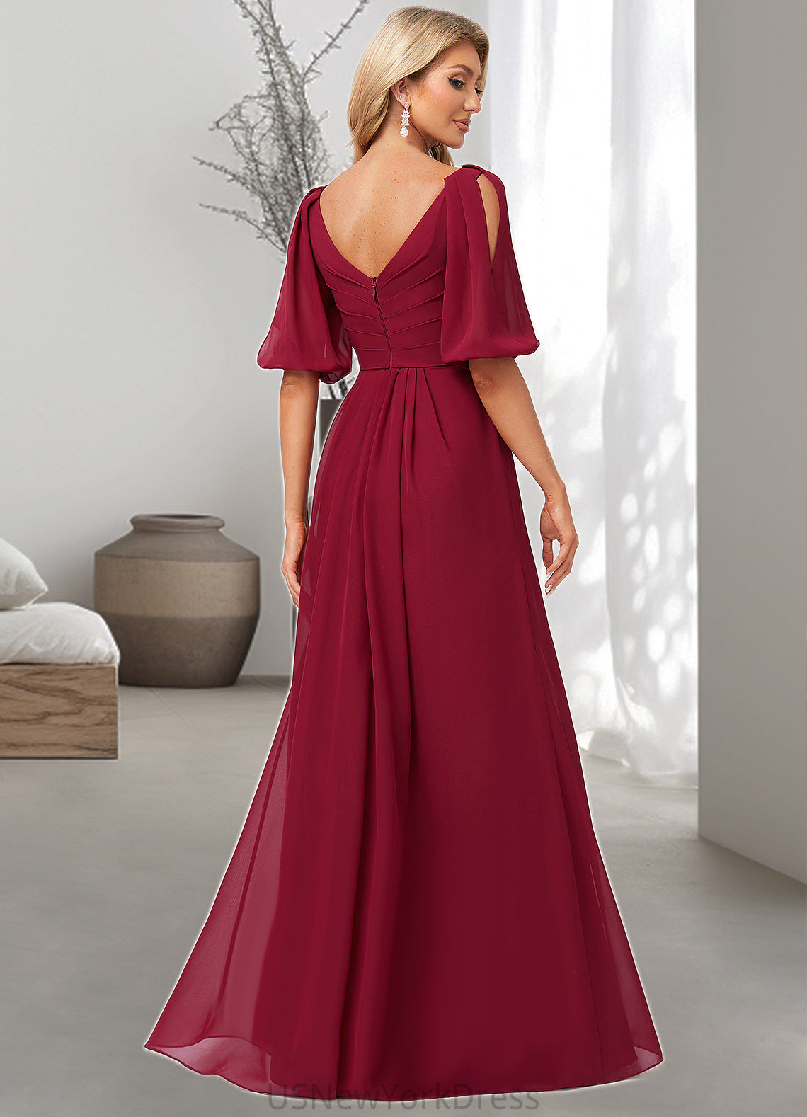 Adison A-line V-Neck Floor-Length Chiffon Bridesmaid Dress DJP0022608